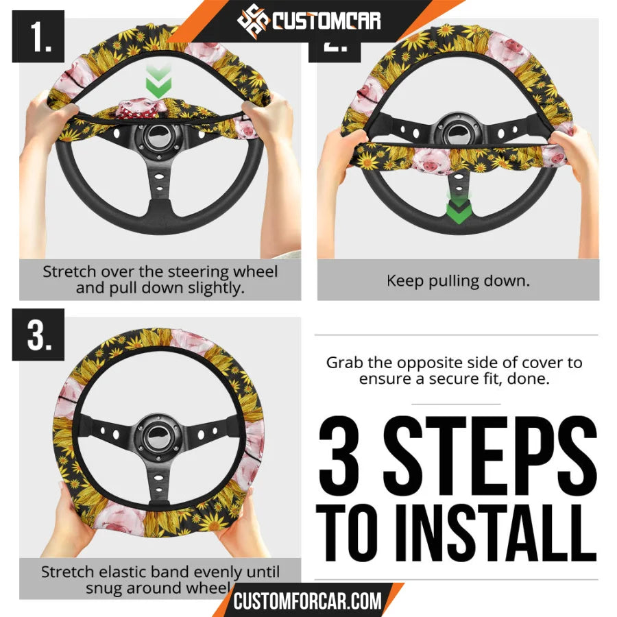 Pig With Sunflower Steering Wheel Cover Animal Car