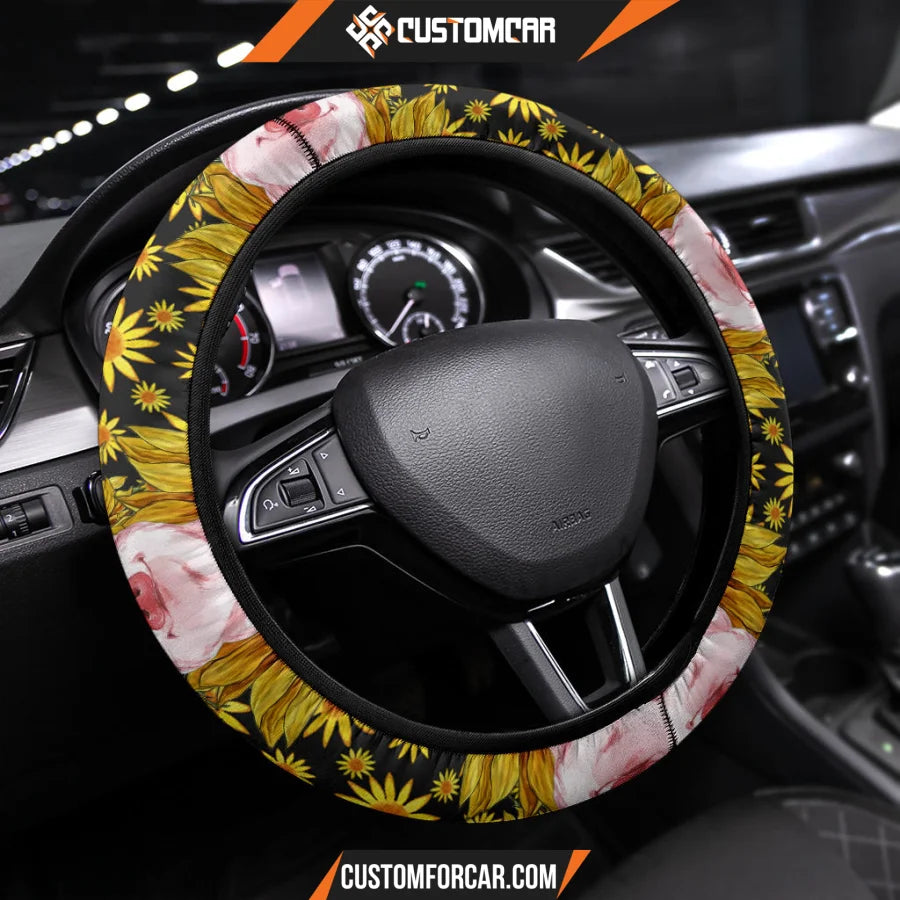Pig With Sunflower Steering Wheel Cover Animal Car