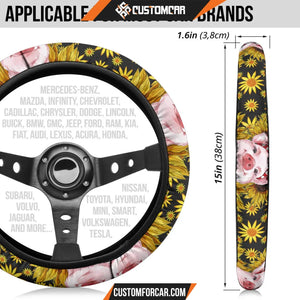 Pig With Sunflower Steering Wheel Cover Animal Car