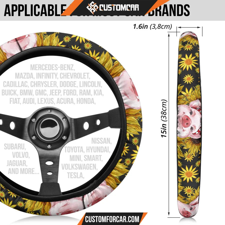 Pig With Sunflower Steering Wheel Cover Animal Car