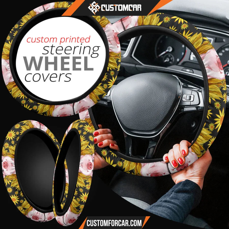 Pig With Sunflower Steering Wheel Cover Animal Car