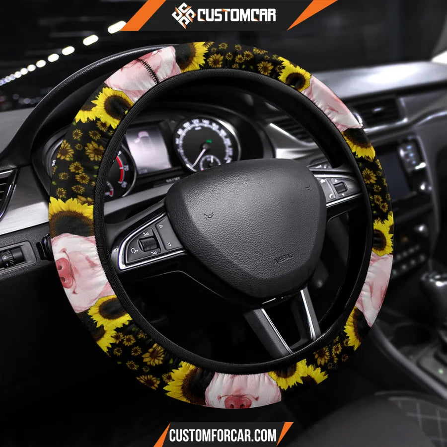 Pig With Sunflower Steering Wheel Cover Animal Car