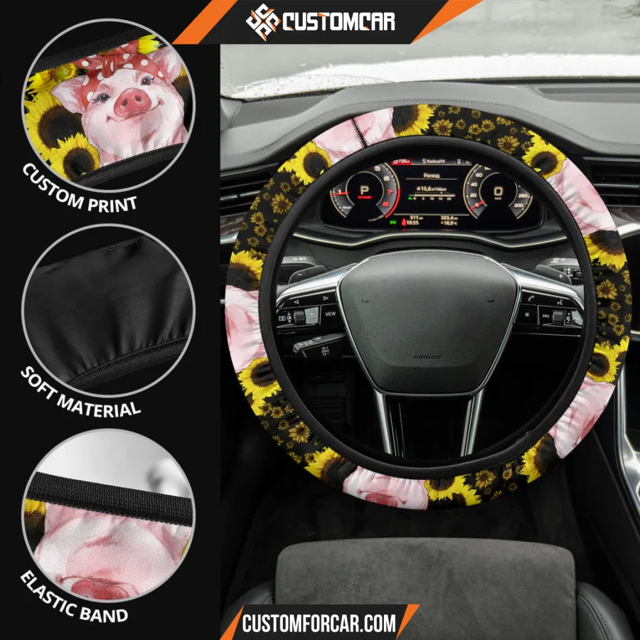 Pig With Sunflower Steering Wheel Cover Animal Car