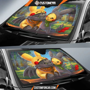 Pikachu And Toothless Cute Car Sun Shades Movie Decor In Car