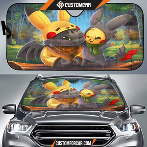 Pikachu And Toothless Cute Car Sun Shades Movie Decor In Car