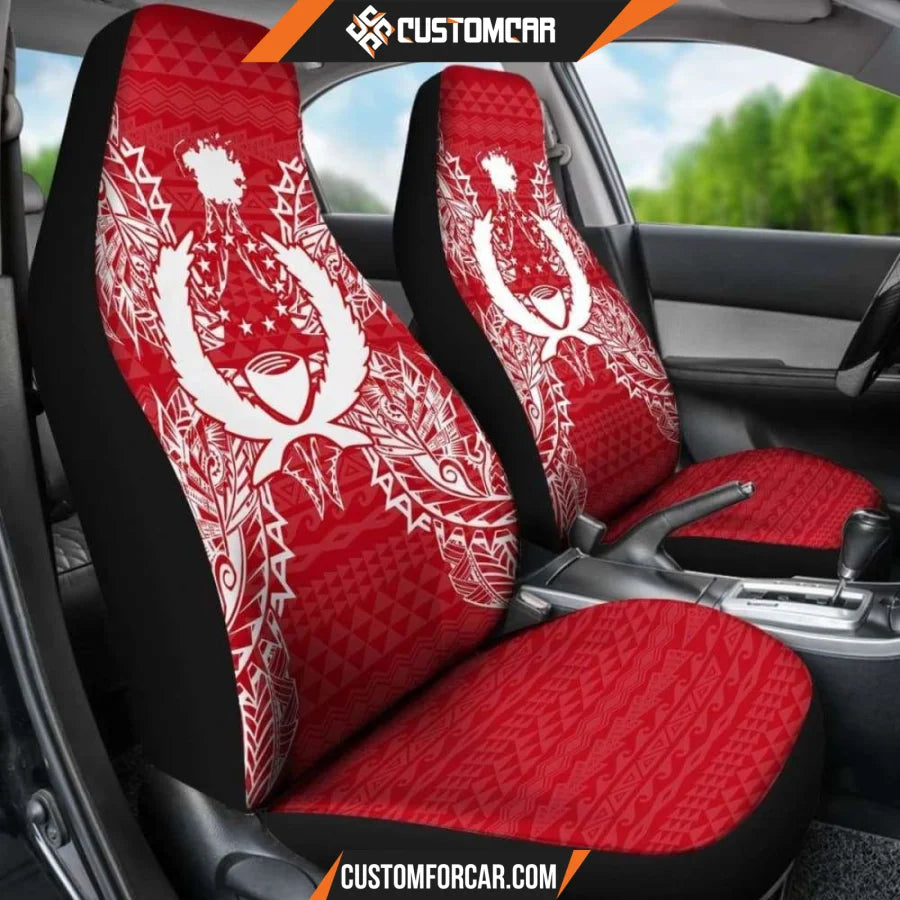 Pohnpei Car Seat Cover - Pohnpei Flag Map Red White - Unique