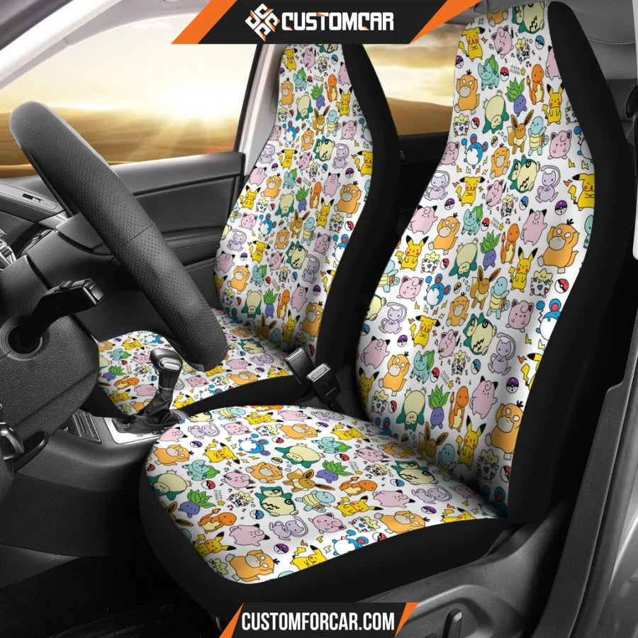 Pokemon Anime Car Seat Covers | Chibi Tiny Pokemon Patterns