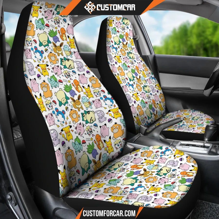 Pokemon Anime Car Seat Covers | Chibi Tiny Pokemon Patterns