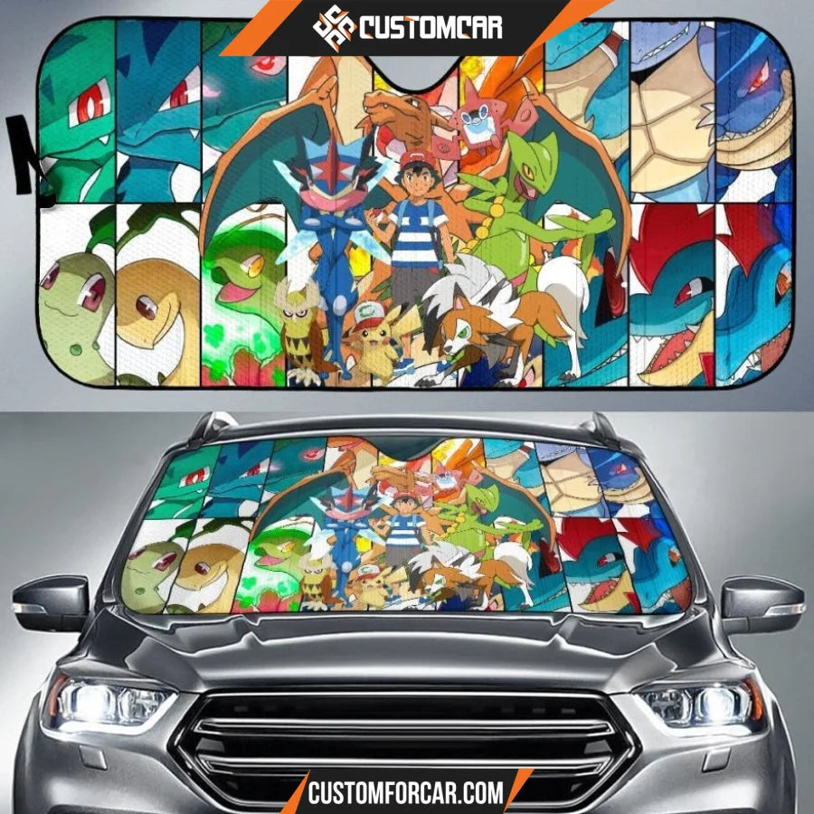 Pokemon Anime Car Sunshade | Satoshi Fire And Water Pokemon 