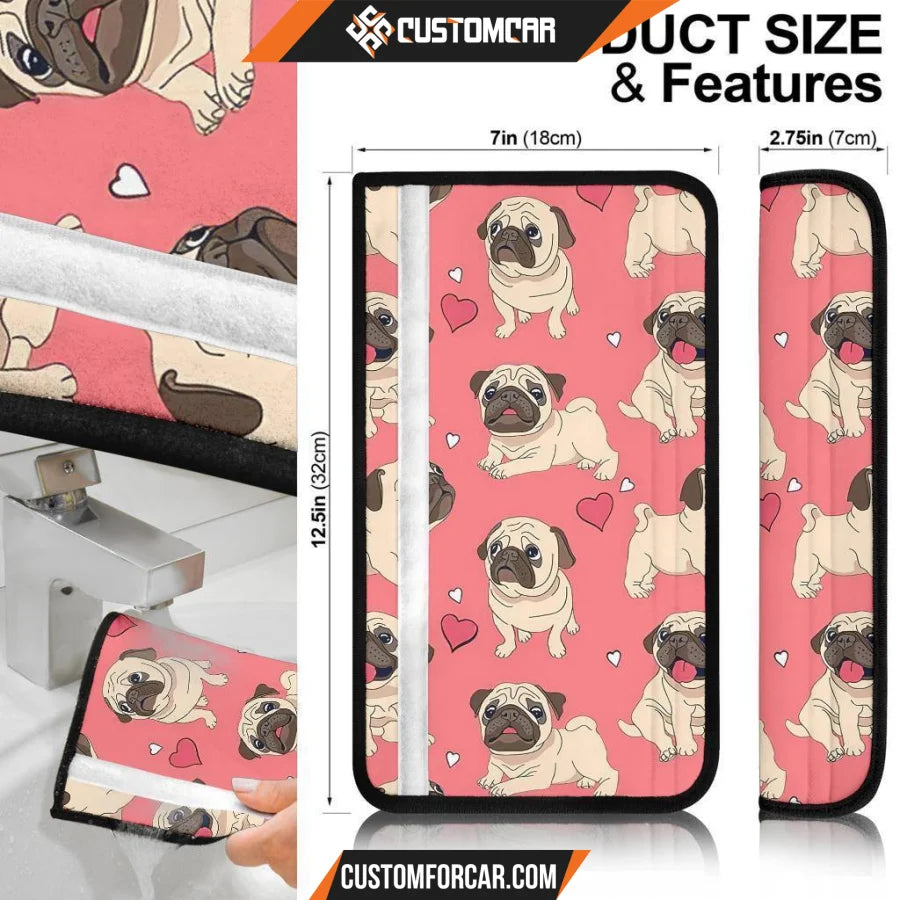 Pug in Pink Custom Seat Belt Covers DECORINCAR