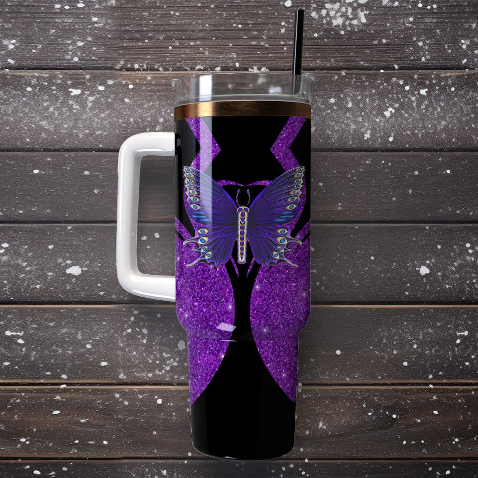 Purple Butterfly Artwork Personalized 40oz Tumbler With Handle and Straw