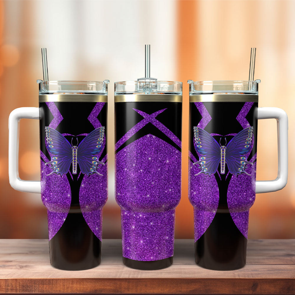 Purple Butterfly Artwork Personalized 40oz Tumbler With Handle and Straw