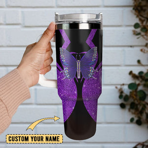 Purple Butterfly Artwork Personalized 40oz Tumbler With Handle and Straw