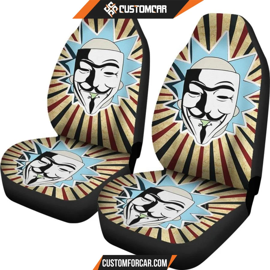 Rick And Morty Car Seat Covers Rick Anonymous Mask Grunge Retro Seat Covers R21605 DECORINCAR 2