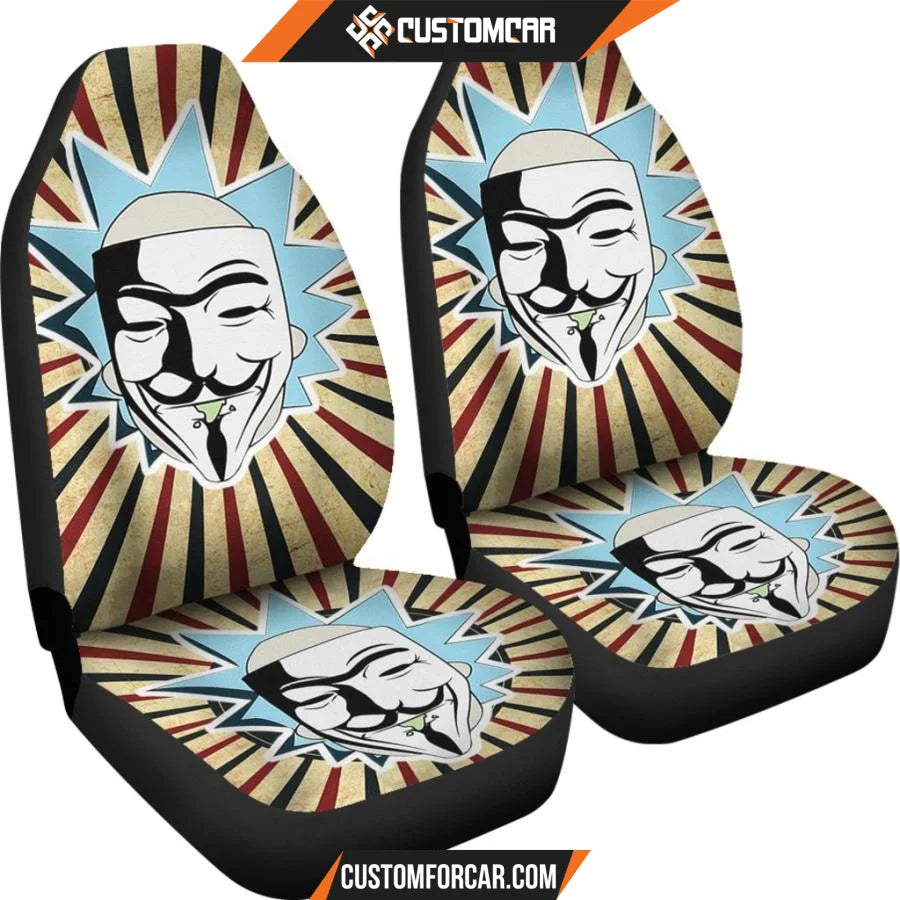 Rick And Morty Car Seat Covers Rick Anonymous Mask Grunge Retro Seat Covers R21605 DECORINCAR 4