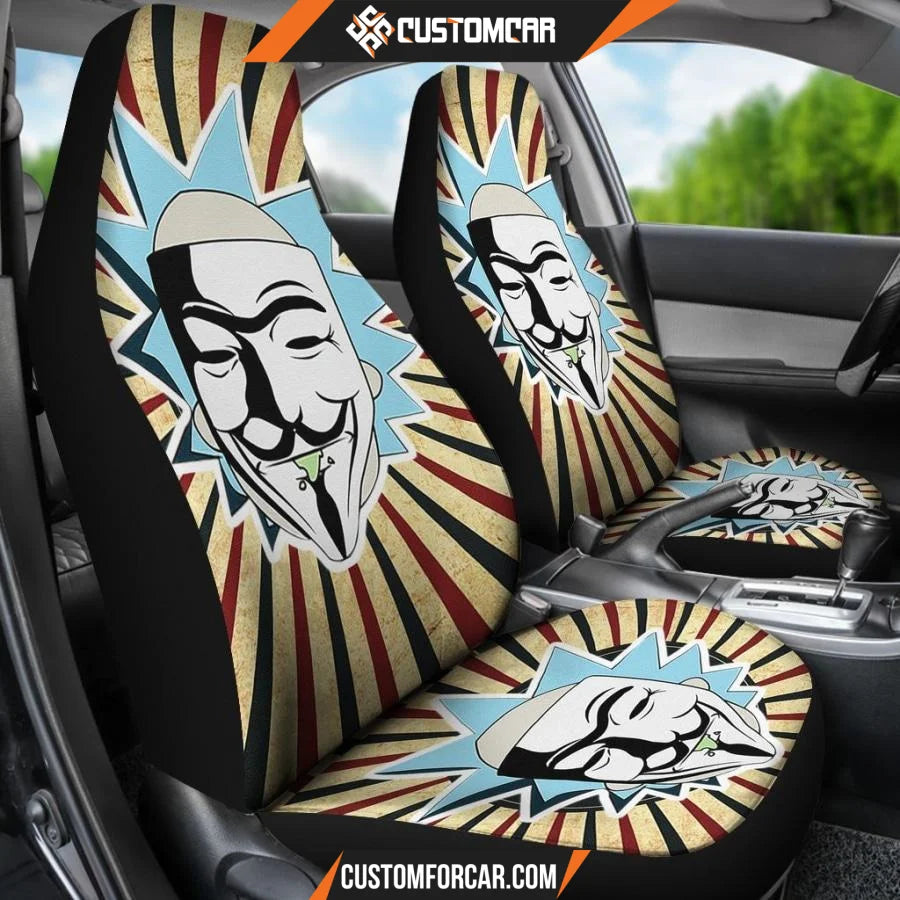Rick And Morty Car Seat Covers Rick Anonymous Mask Grunge Retro Seat Covers R21605 DECORINCAR 3