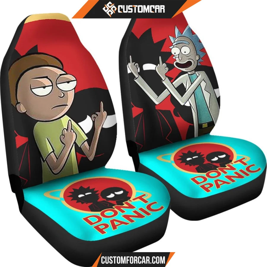 Rick And Morty Car Seat Covers Rick & Morty Don't Panic Silhouette Seat Covers R51402 DECORINCAR 4