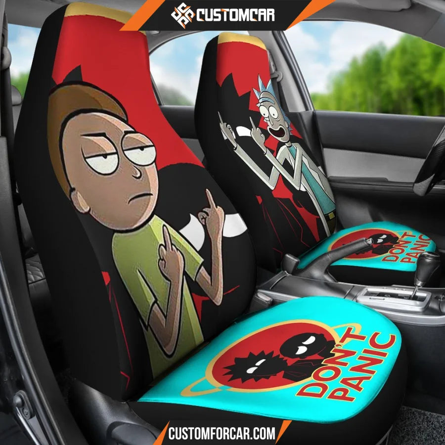 Rick And Morty Car Seat Covers Rick & Morty Don't Panic Silhouette Seat Covers R51402 DECORINCAR 3