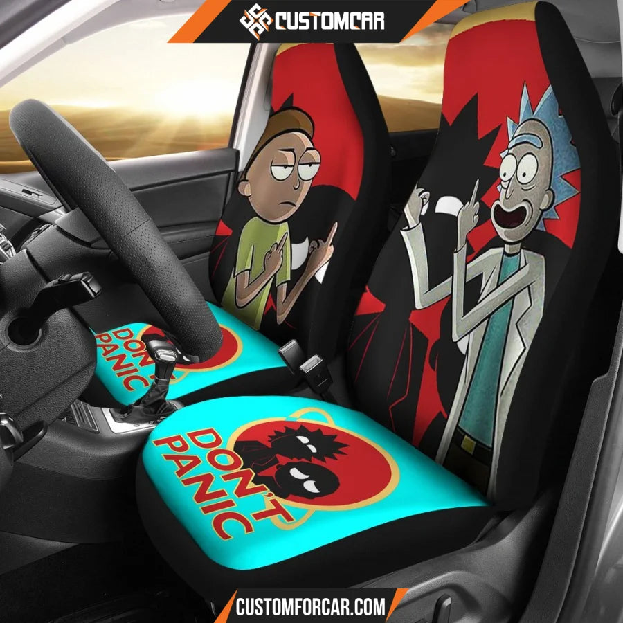 Rick And Morty Car Seat Covers Rick & Morty Don't Panic Silhouette Seat Covers R51402 DECORINCAR 1