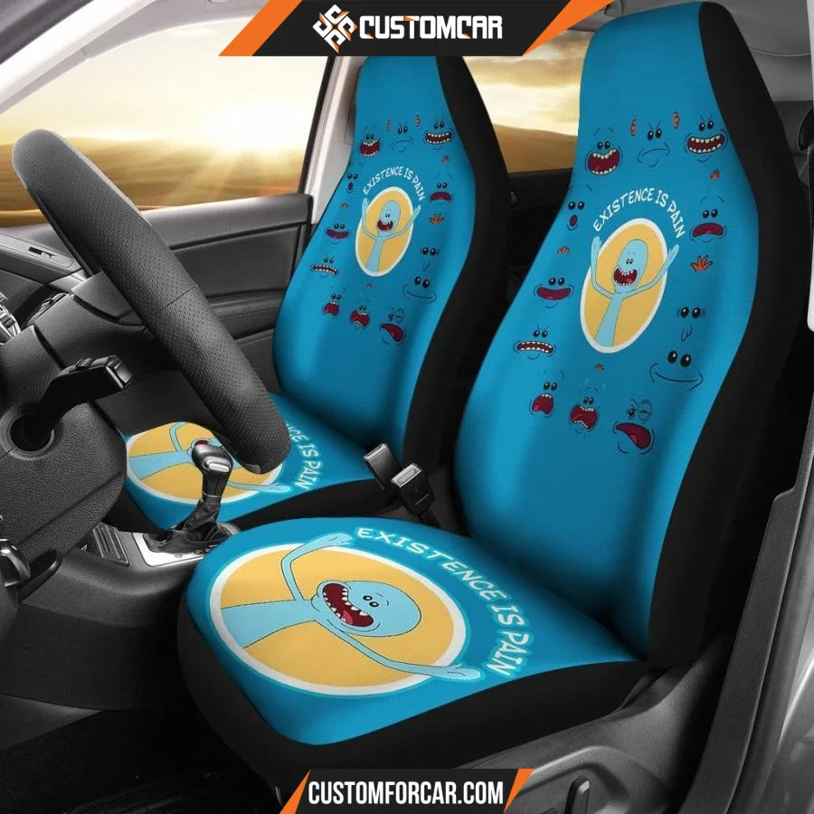 Rick And Morty Car Seat Covers Mr. Meeseeks Emotions Existence Is Pain Seat Covers R21602 DECORINCAR 1