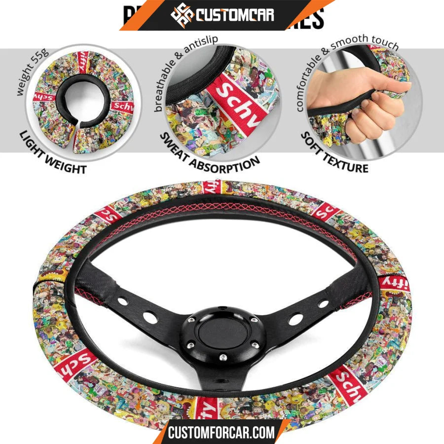 Rick And Morty Steering Wheel Cover Rick Morty Characters Schwifty Patterns Steering Wheel Cover R21606 DECORINCAR 5