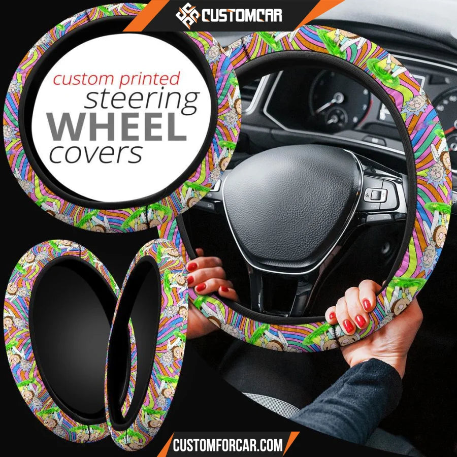 Rick And Morty Steering Wheel Cover Rick & Morty Smoke Weed Trippy Mode Steering Wheel Cover D31303 DECORINCAR 2