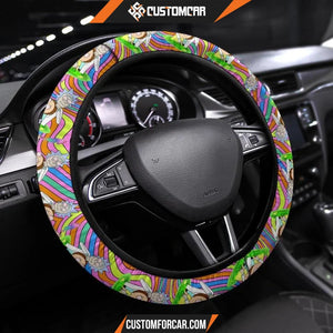 Rick And Morty Steering Wheel Cover Rick & Morty Smoke Weed Trippy Mode Steering Wheel Cover D31303 DECORINCAR 1