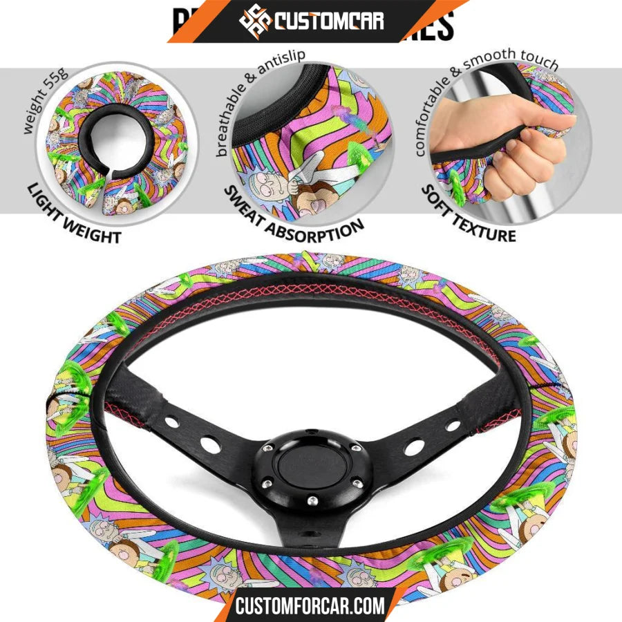 Rick And Morty Steering Wheel Cover Rick & Morty Smoke Weed Trippy Mode Steering Wheel Cover D31303 DECORINCAR 5