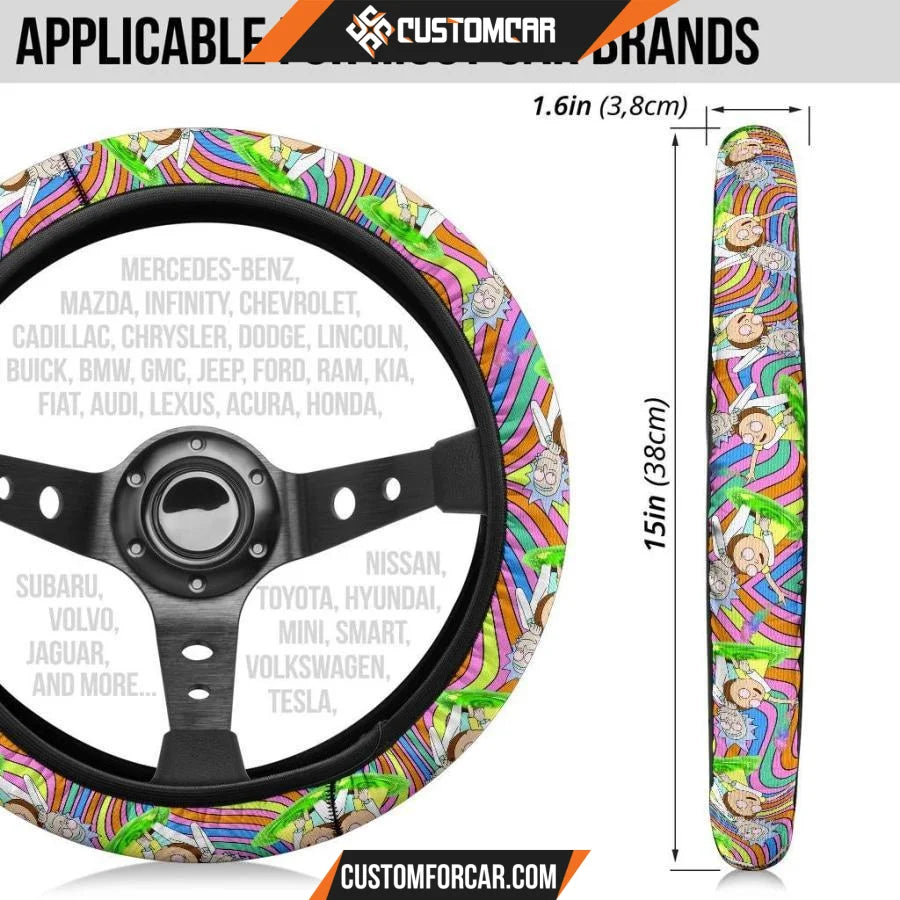 Rick And Morty Steering Wheel Cover Rick & Morty Smoke Weed Trippy Mode Steering Wheel Cover D31303 DECORINCAR 7
