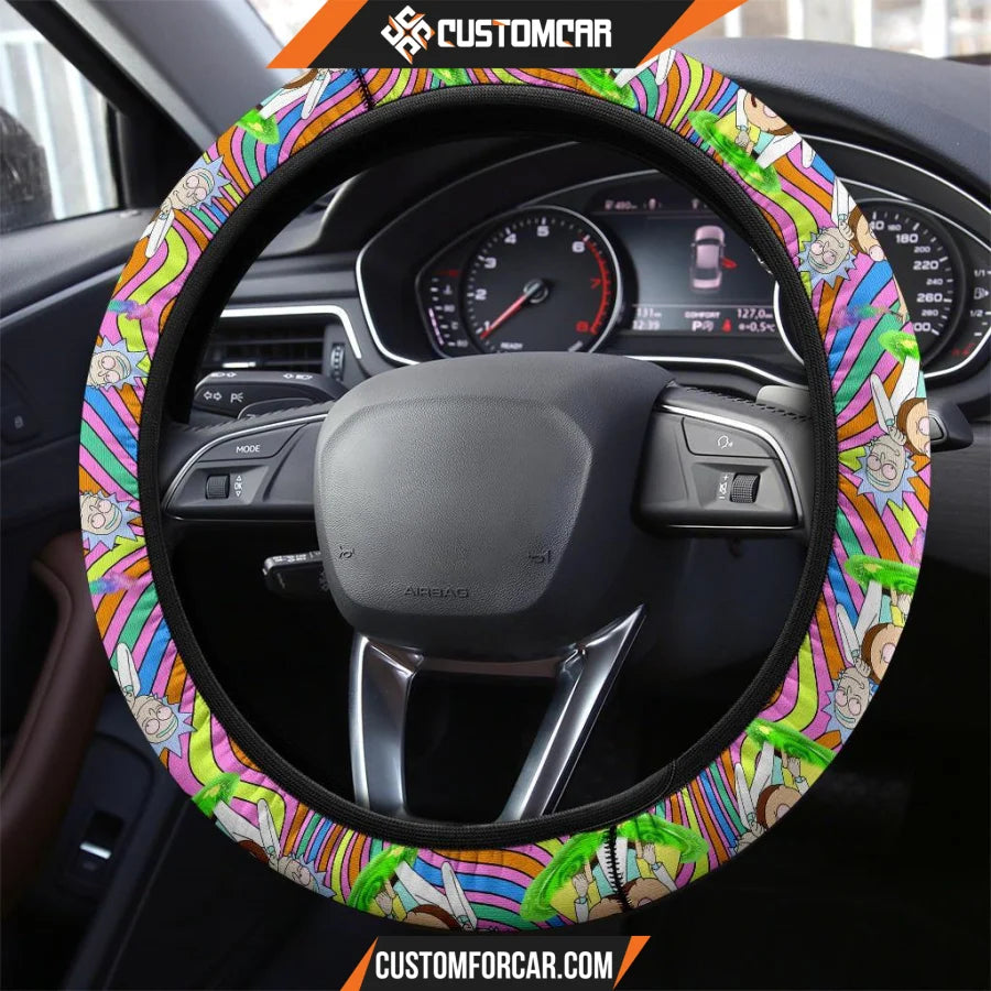 Rick And Morty Steering Wheel Cover Rick & Morty Smoke Weed Trippy Mode Steering Wheel Cover D31303 DECORINCAR 3