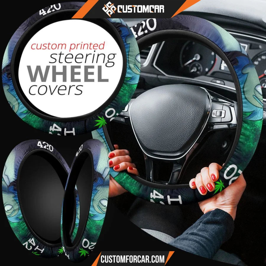 Rick And Morty Steering Wheel Cover Weed Rick I Love 420 Steering Wheel Cover NT041503 DECORINCAR 2