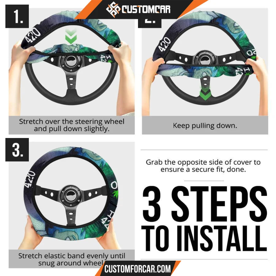 Rick And Morty Steering Wheel Cover Weed Rick I Love 420 Steering Wheel Cover NT041503 DECORINCAR 6