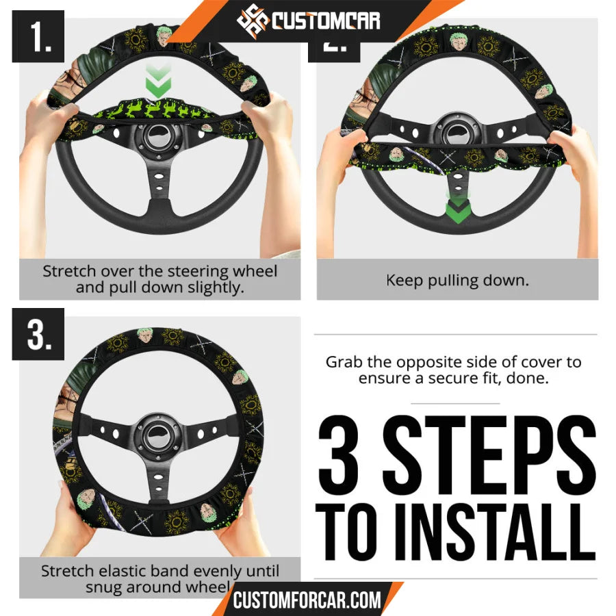 Roronoa Zoro One Piece Christmas Steering Wheel Cover Anime