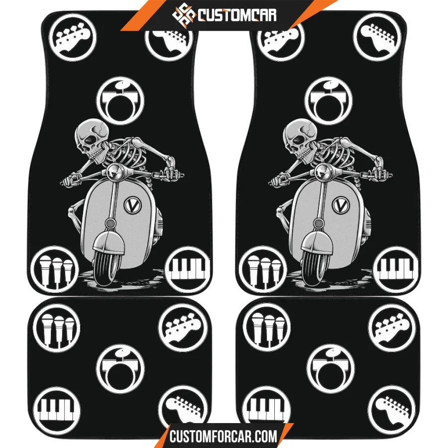 Skeleton Driving Vespa Rock Symbol Patterns Funny Rock N Roll Car Floor Mats R042610 DECORINCAR 1