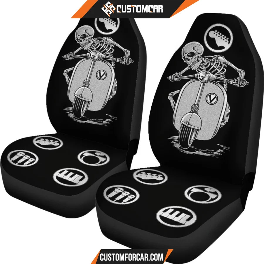 Skeleton Driving Vespa Rock Symbol Patterns Funny Rock N Roll Car Seat Covers R042614 DECORINCAR 2