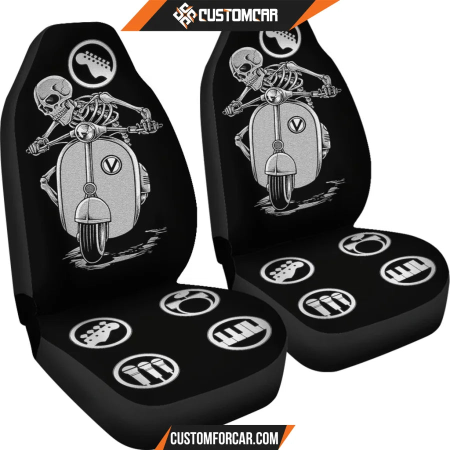 Skeleton Driving Vespa Rock Symbol Patterns Funny Rock N Roll Car Seat Covers R042614 DECORINCAR 4