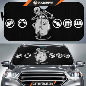 Skeleton Driving Vespa Rock Symbol Patterns Funny Rock N Roll Car Sun Shade R042610 DECORINCAR 1