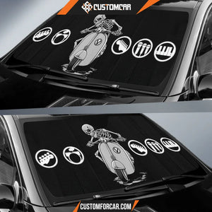 Skeleton Driving Vespa Rock Symbol Patterns Funny Rock N Roll Car Sun Shade R042610 DECORINCAR 3