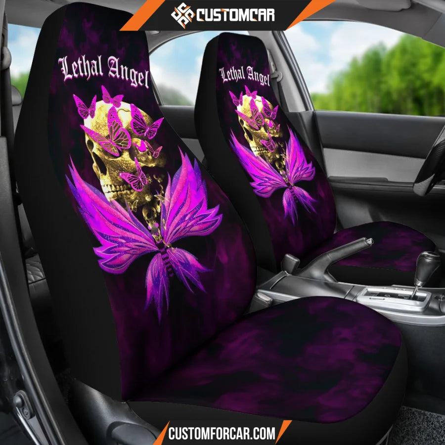 Skull Lethal Angel Gold Butterfly Car Seat Covers 