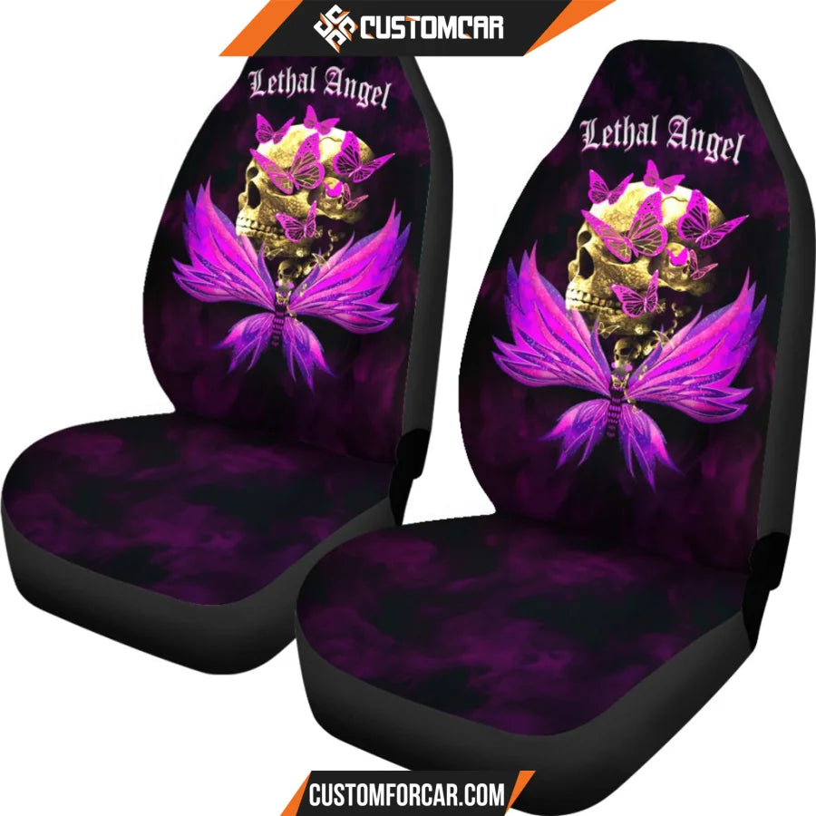 Skull Lethal Angel Gold Butterfly Car Seat Covers 