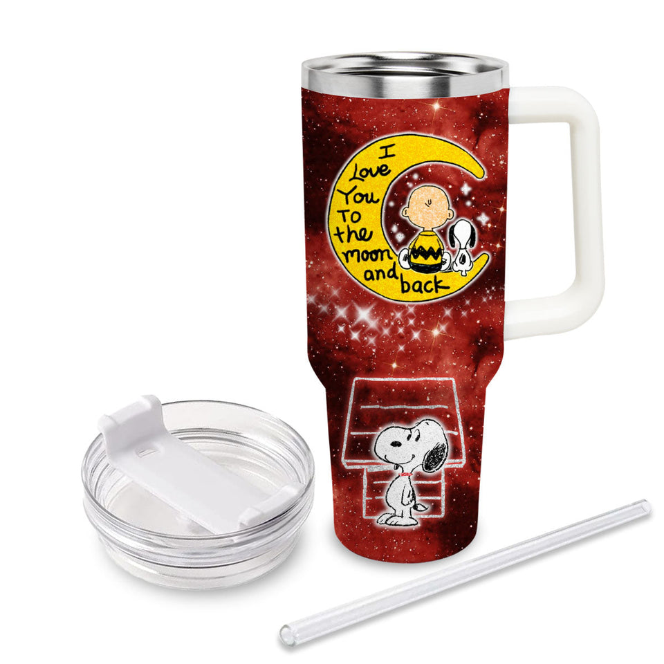 Snoopy and Charlie Brown Peanuts Cartoon Personalized 40oz Tumbler With Handle and Straw