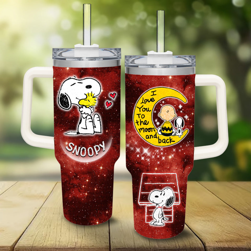 Snoopy and Charlie Brown Peanuts Cartoon Personalized 40oz Tumbler With Handle and Straw