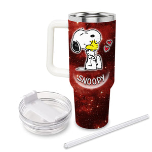 Snoopy and Charlie Brown Peanuts Cartoon Personalized 40oz Tumbler With Handle and Straw