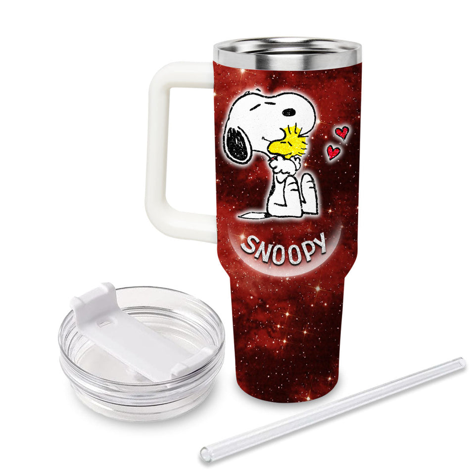 Snoopy and Charlie Brown Peanuts Cartoon Personalized 40oz Tumbler With Handle and Straw