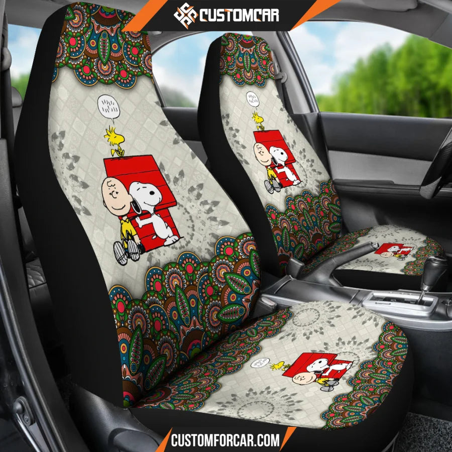 Snoopy Mandala Car Seat Covers Cartoon Car Accessories