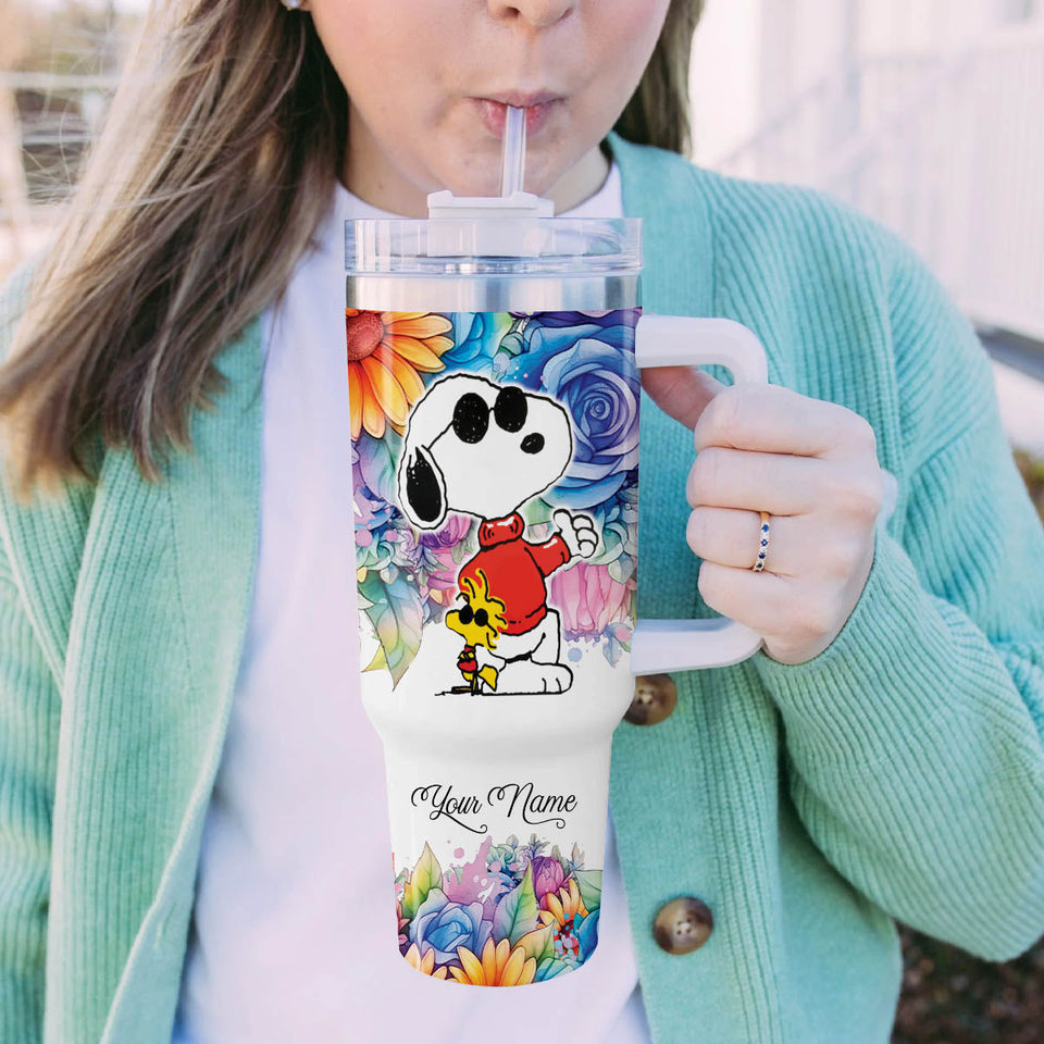 Snoopy Peanuts Cartoon Personalized 40oz Tumbler With Handle and Straw