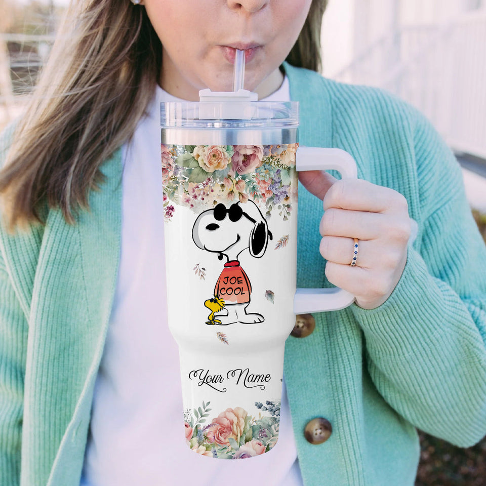 Snoopy Peanuts Cartoon Personalized 40oz Tumbler With Handle and Straw