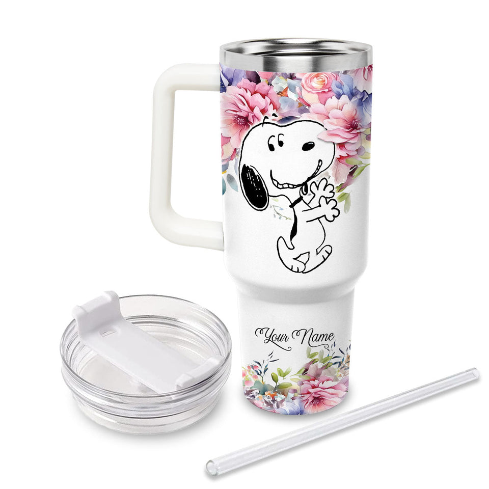 Snoopy Peanuts Cartoon Personalized 40oz Tumbler With Handle and Straw