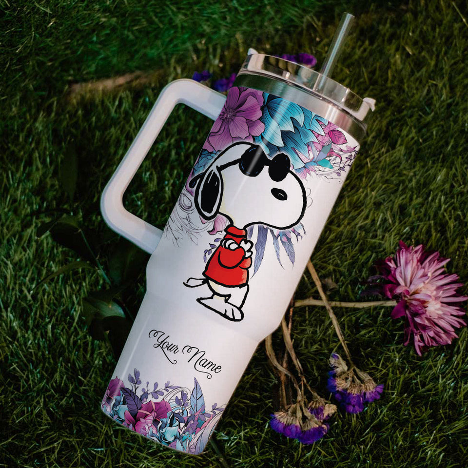 Snoopy Peanuts Cartoon Personalized 40oz Tumbler With Handle and Straw