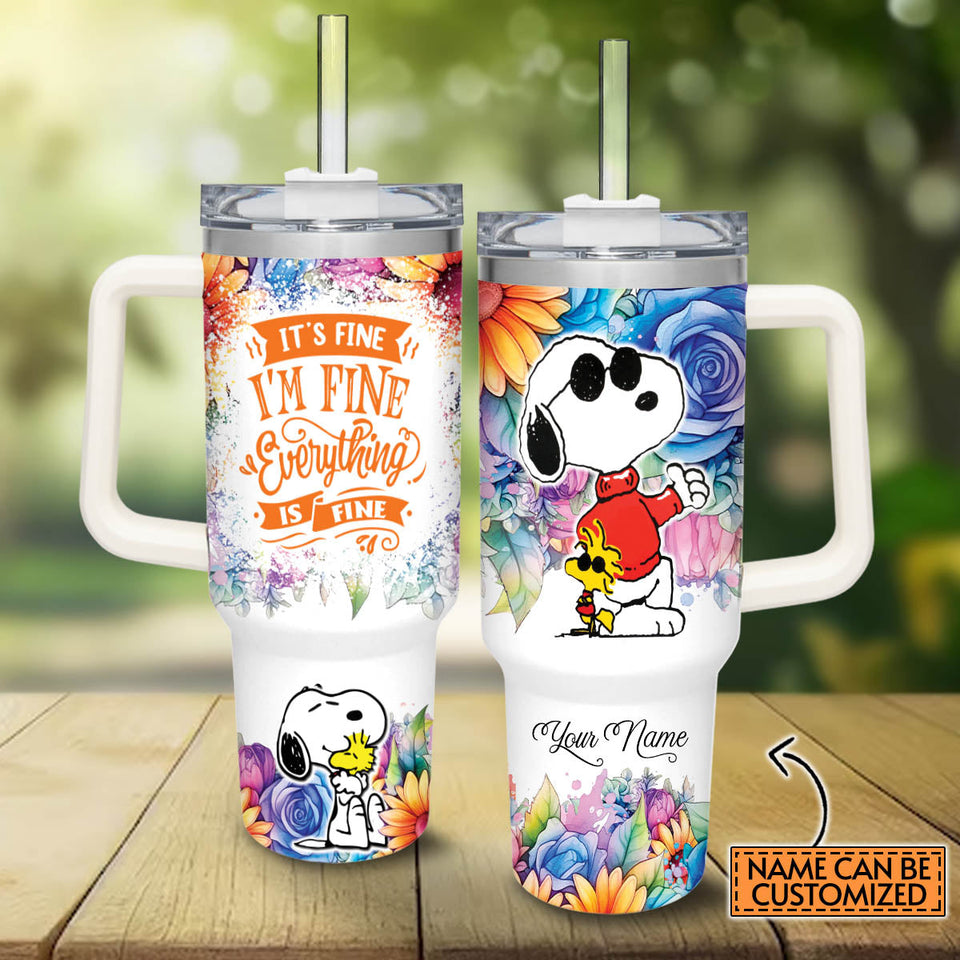 Snoopy Peanuts Cartoon Personalized 40oz Tumbler With Handle and Straw